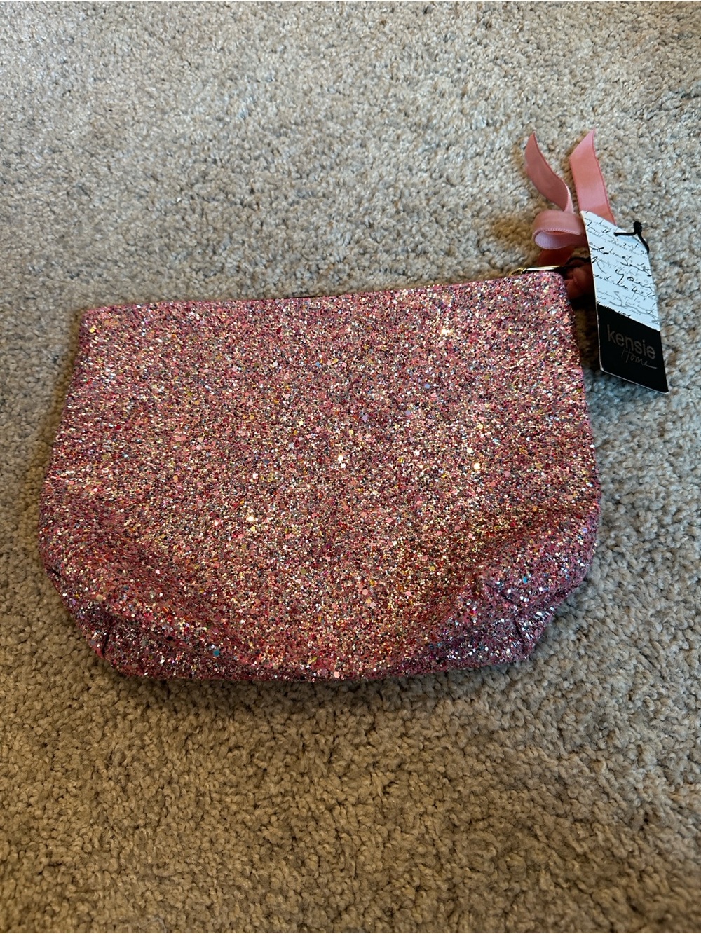 Kensie Sparkling Pink Glitter Cosmetic Pouch